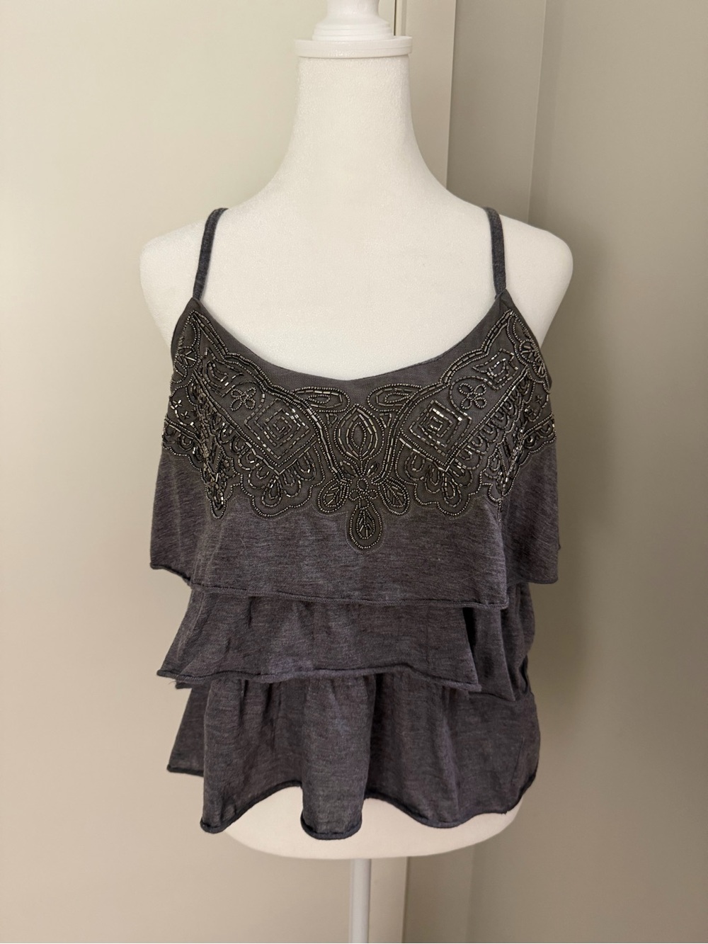 Charlotte Russe Gray Beaded Tiered Camisole